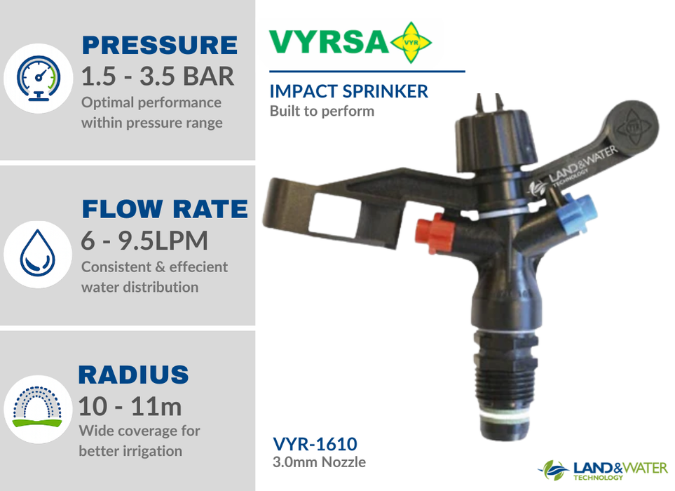 VYRSA 1610 Full Circle 15mm Male Plastic Impact Sprinkler with Single 3.0mm Nozzle