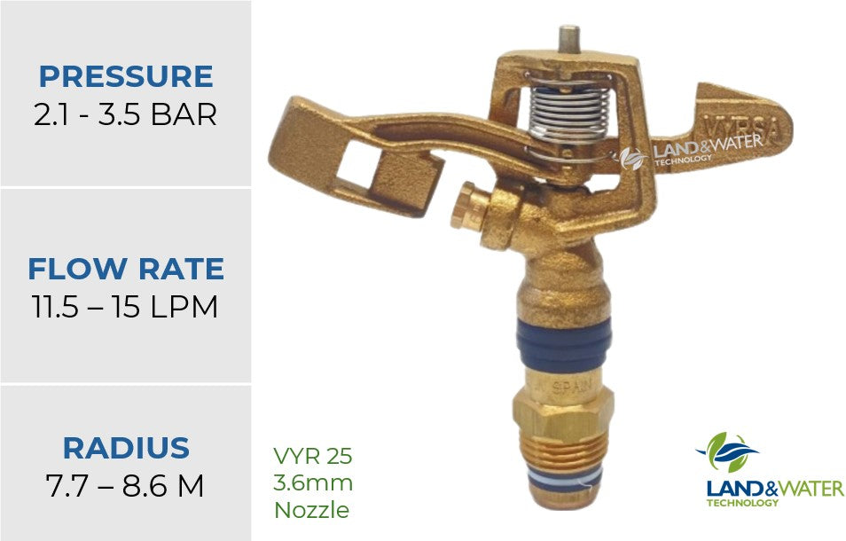 Vyrsa 25 Full Circle 15mm Male Brass Impact Sprinkler with Single 3.6mm Nozzle