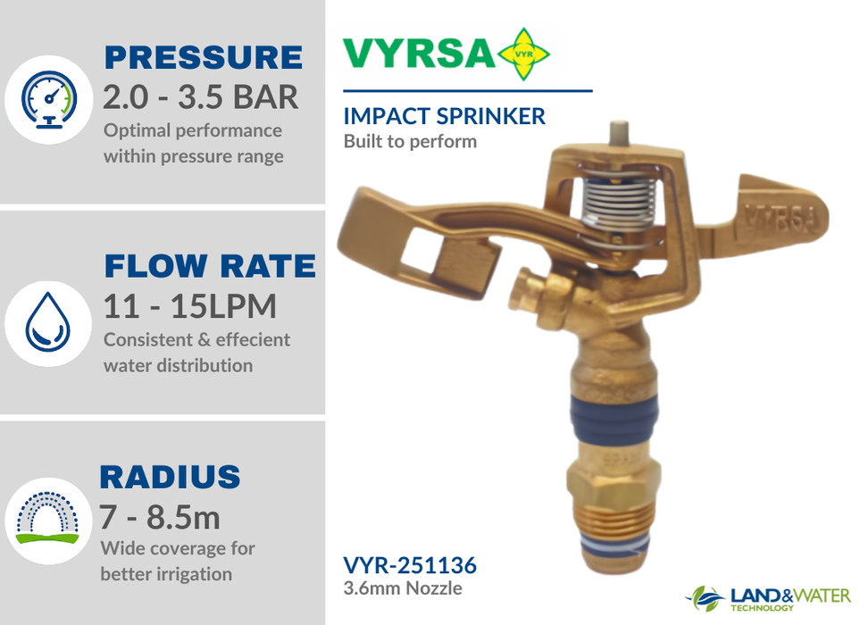 VYRSA 25 Full Circle 15mm Male Brass Impact Sprinkler with Single 3.6mm Nozzle