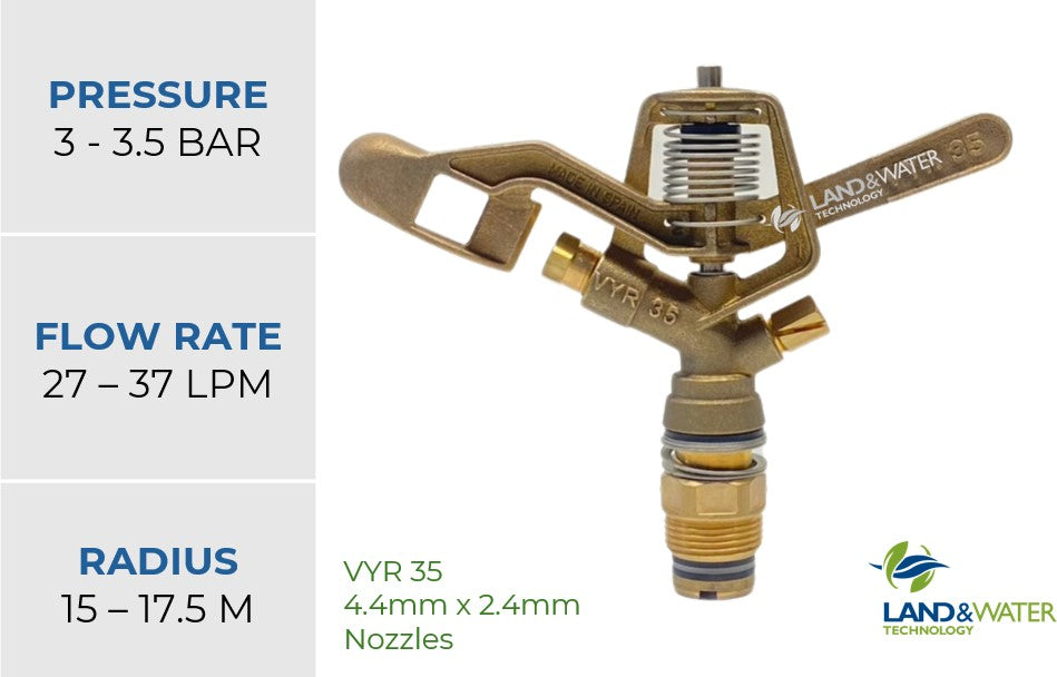 Vyrsa 35 Full Circle 20mm Male Brass Impact Sprinkler with Double 4.4mm/2.4mm Nozzle