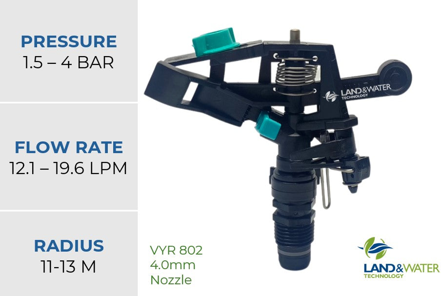 Vyrsa 802 Adjustable Full/Part Circle 15mm Male Plastic Impact Sprinkler with Single 4.0mm Nozzle