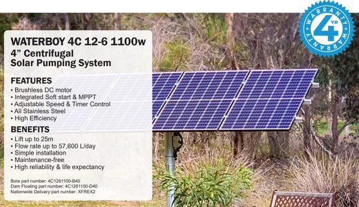 Waterboy 4C1261100 1.10kW Submersible Solar Bore Pump Kit with x4 ...