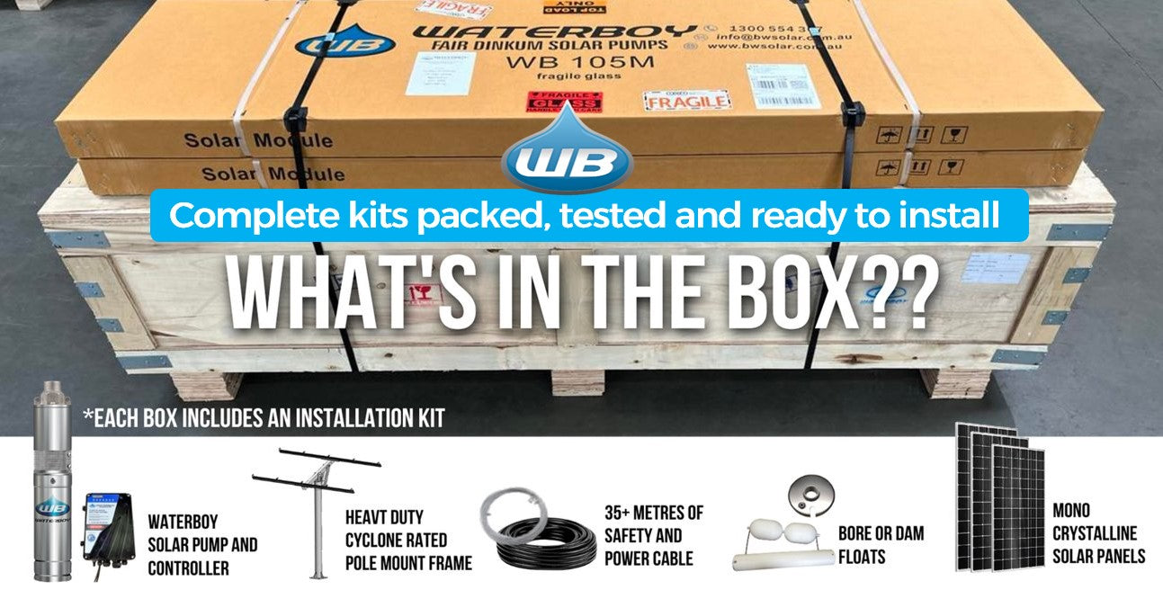 Waterboy 5C2822200 2.20kW Submersible Centrifugal Solar Bore Pump Complete Kit with x8 370W Solar Panels & 40m Cable (Max 260LPM/100kPa)