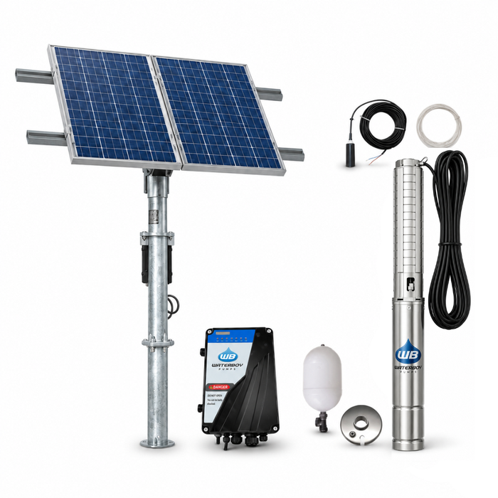 Waterboy 4CBW19-7 2.20kW AC/DC Submersible Centrifugal Solar Bore Pump Kit with x8 370W Solar Panels & 40m Cable (Max 280LPM/300kPa)