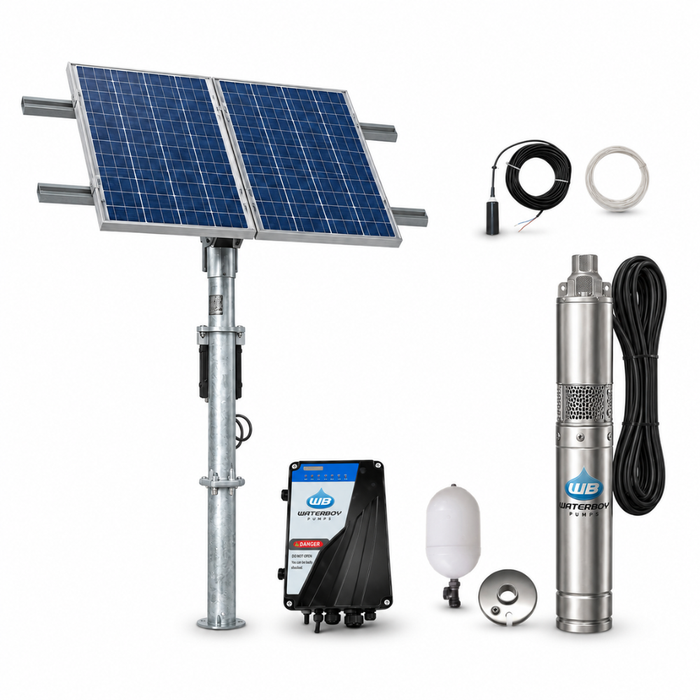 Waterboy 3HR300 0.50kW Submersible Helical Rotor Solar Bore Pump Complete Kit with x3 140W Solar Panels & 35m Cable (Max 26LPM/500kPa)