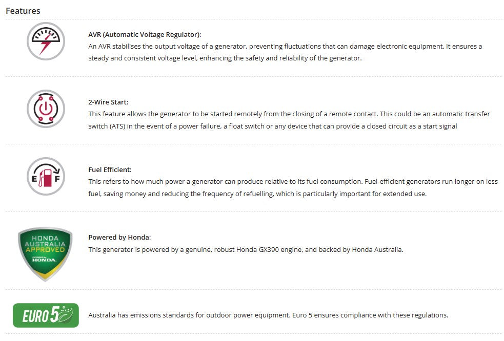 Welling & Crossley WC-P7750H 6.00kW Open Frame AVR Generator with Honda Engine