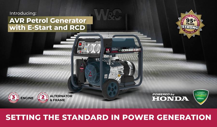 Welling & Crossley WC-P8750RCD 7.00kW Open Frame AVR Petrol Generator with Electric Start & RCD Protection