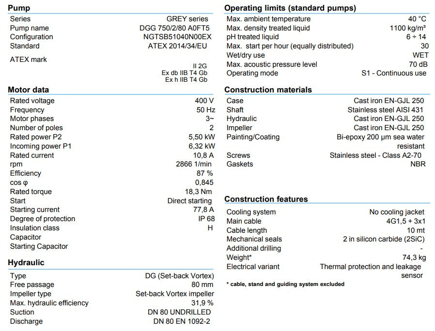 Zenit DDG750 Cast Iron 2 Pole Industrial Vortex Drainage Pump (Max 1680LPM/160kPa)