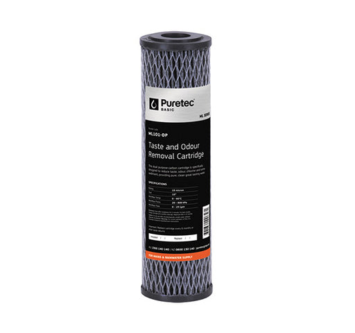 Puretec ML Series | Multi Purpose Carbon Filter Cartridges Product Name: 10" Standard 2.5" x 10" 23Lpm (10 Micron), 20" Standard 2.5" x 20" 46Lpm (10 Micron), 10" LD Large Diameter 4.5" x 10" 59Lpm (10 Micron), 20" LD Large Diameter 4.5" x 20" 109Lpm (10 Micron)