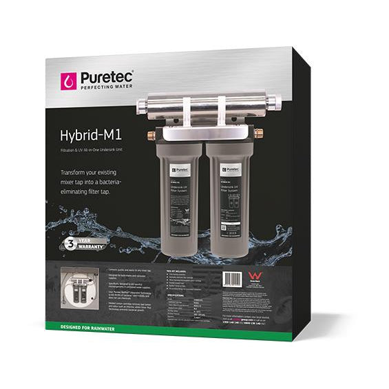 Puretec Hybrid M1 Mini Series | Undersink Filter System Product Name: Hybrid M1 - Twin Undersink UV Water Treatment 10" 1/2" Connection (Max Flow 8 Lpm)