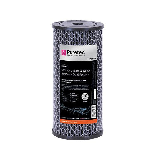 Puretec DP Series | Dual Purpose Carbon Cartridges Product Name: Puretec DP10MP1 10" MP (10 Micron) MaxiPlus 4.5" x 10" (60Lpm)
