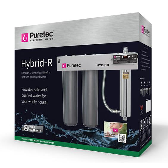 Puretec Hybrid R2 | Whole House UV Water Treatment System Product Name: Hybrid R2 Whole House System 20" - 1" Connection 130Lpm, Replacement Pleated Sediment Cartridge (Washable) 5 Micron, Replacement Dual Purpose Carbon Cartridge 10 Micron, Hybrid UV Replacement Lamp
