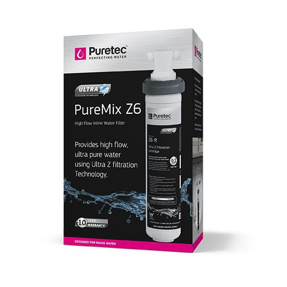 Puretec PureMix Z6 | High Flow Inline Undersink Water Filter (0.1 micron) Product Name: Puretec Z6 PureMix HighFlow Inline Water Filter System