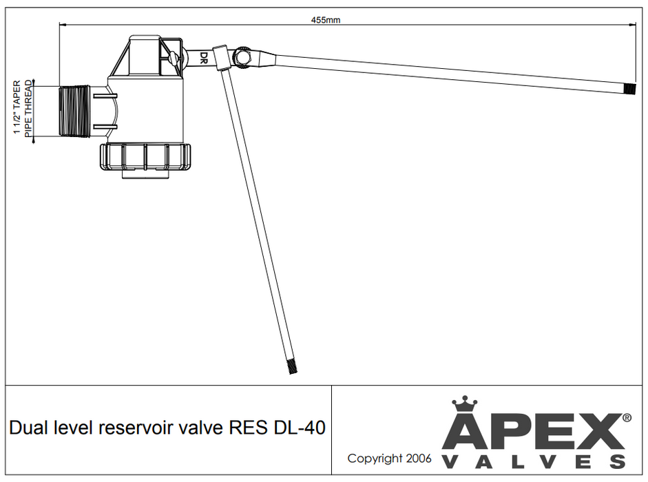 Apex Reservoir Float Valves with Dual Float Size: 40mm (1 1/2") Apex Reservoir Valves - Dual Level