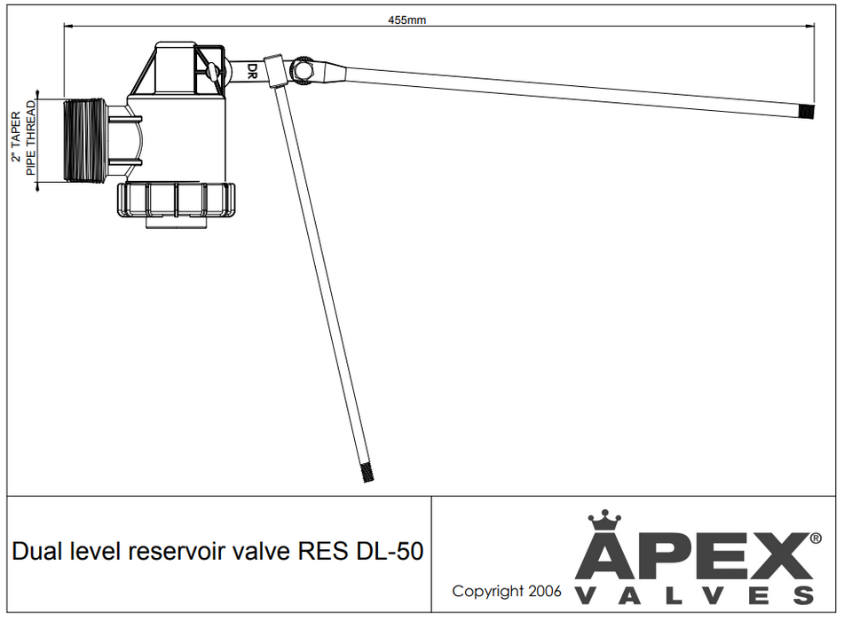 Apex Reservoir Float Valves with Dual Float Size: 50mm (2") Apex Reservoir Valves - Dual Level