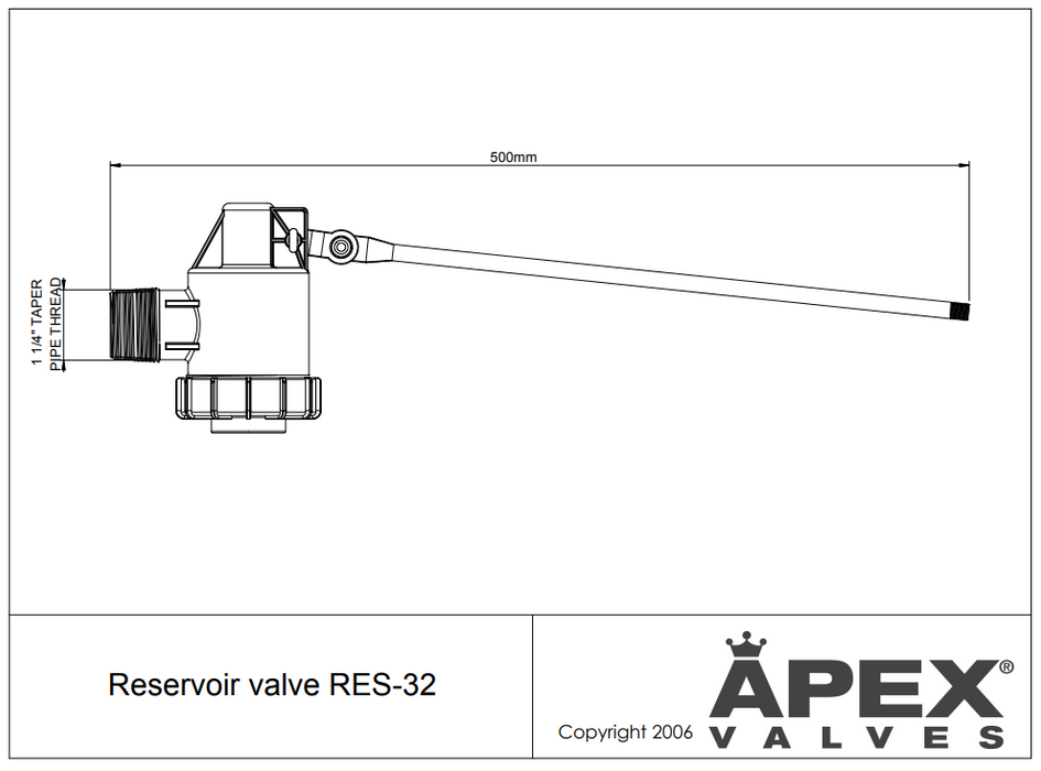 Apex Reservoir Valves with Single Float Size: 32mm (1 1/4") Reservoir Valve with Single Float