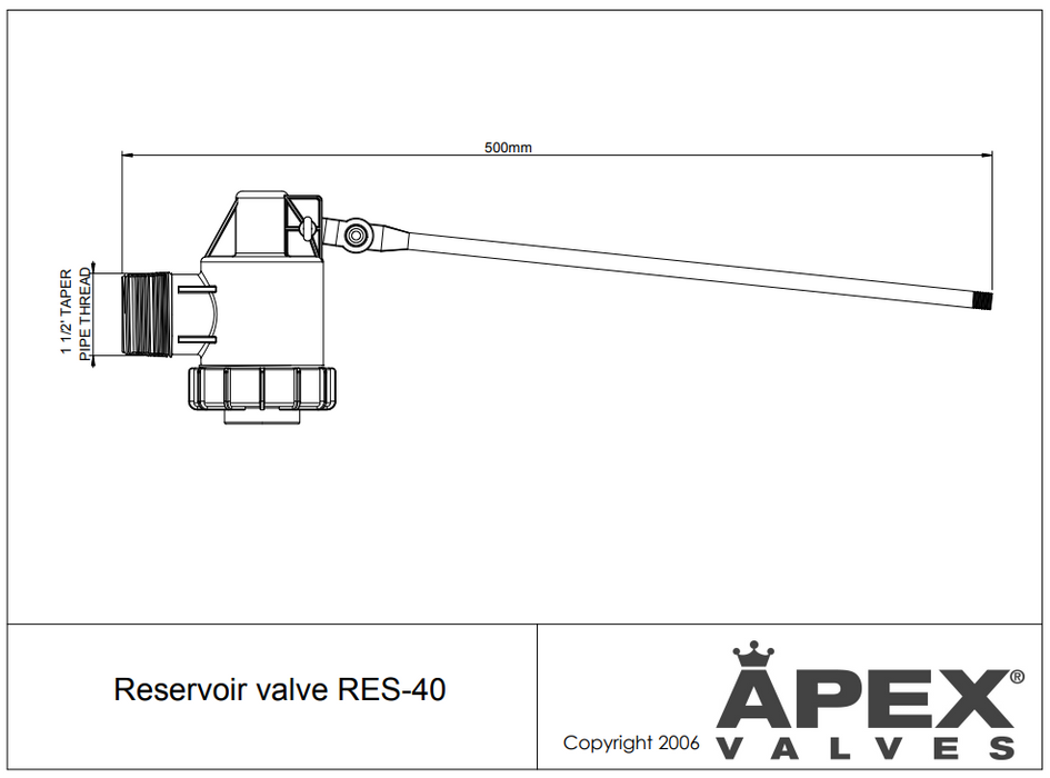 Apex Reservoir Valves with Single Float Size: 40mm (1 1/2") Reservoir Valve with Single Float