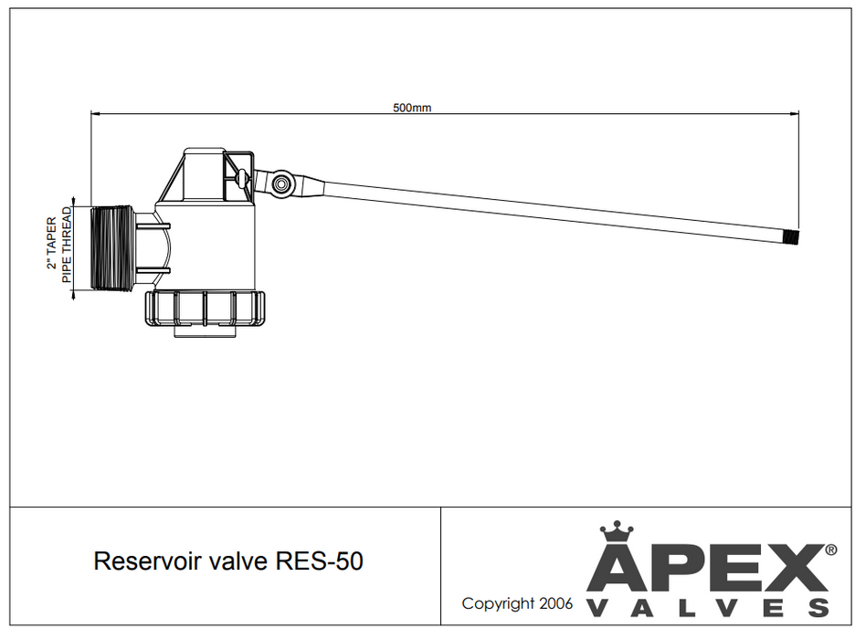 Apex Reservoir Valves with Single Float Size: 50mm (2") Reservoir Valve with Single Float