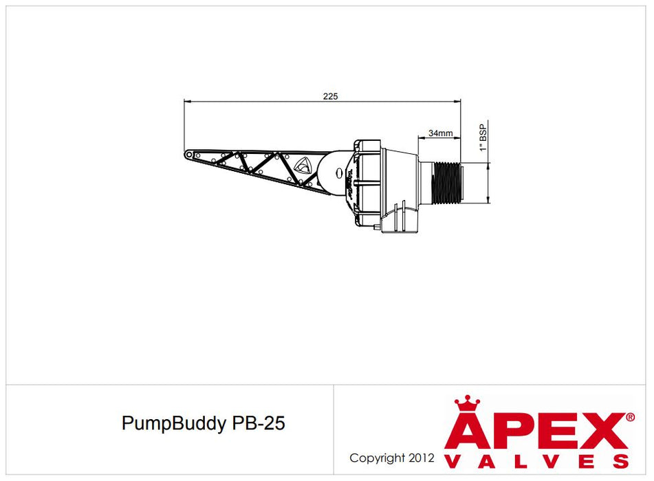 Apex Pumpbuddy Dual Level Float Valve Size: 20mm (3/4") Apex Pumpbuddy - Dual Level, 25mm (1") Apex Pumpbuddy - Dual Level, 32mm (1 1/4") Apex Pumpbuddy - Dual Level