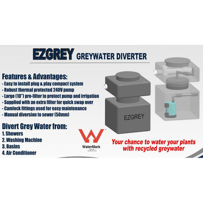 EZGREY Home Grey Water Diversion System (Above Ground) Product Name: EZGREY Home Grey Water Diversion System with 100W Pump, EZGREY Home Grey Water Diversion System with 300W Pump