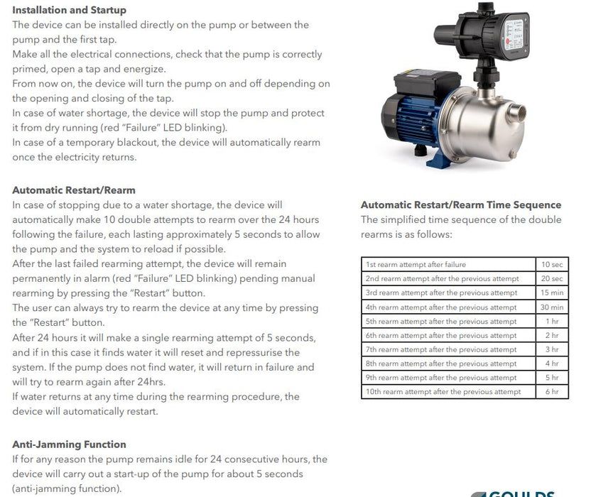 Goulds XBGR Self Priming Domestic Pressure Pump with Controller Product Name: XBGR 50 Pressure Pump with Controller 0.37kW, XBGR 75 Pressure Pump with Controller 0.55kW, XBGR 100 Pressure Pump with Controller 0.75kW