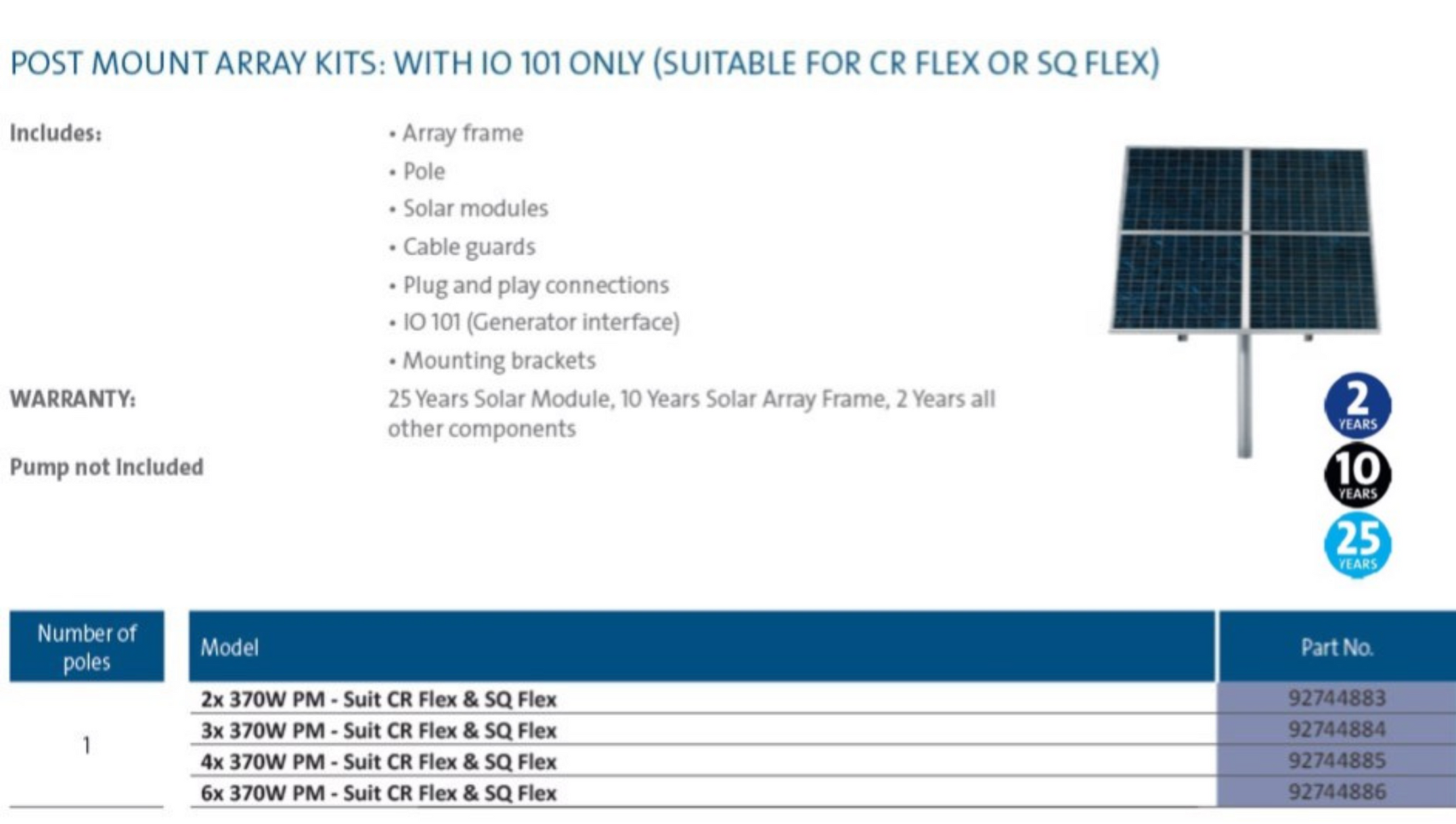 Grundfos Post Mount Array Kits for CR Flex or SQF Pumps