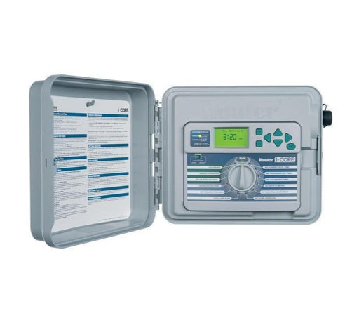 Hunter I-CORE Irrigation 6 Station Controller and Modules Product Name: I-CORE 6 Station Outdoor Controller in Plastic Case. Expandable to 30 stations