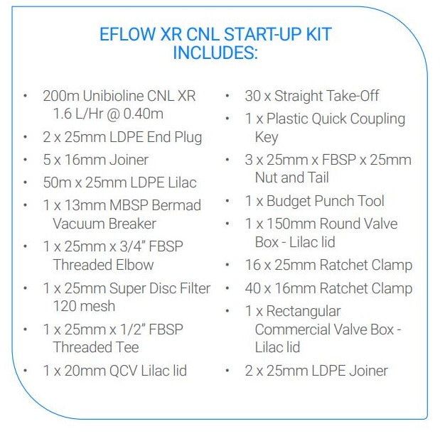Netafim Unibioline Eflow 16mm XR CNL Start Up Drip Irrigation Kit