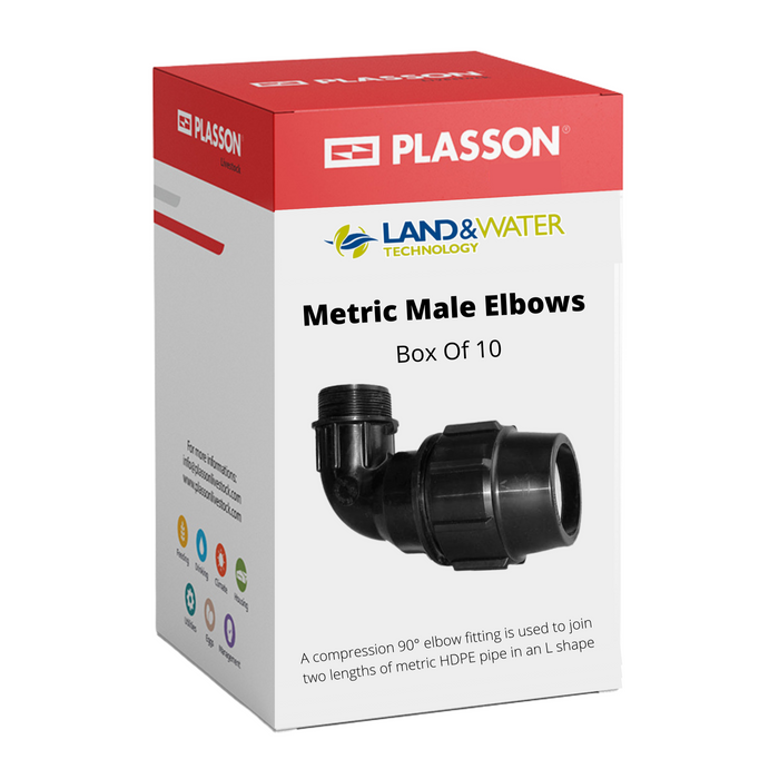 Plasson Metric Male Elbows for Blueline Poly Pipe