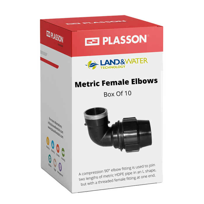 Plasson Metric Female Elbows for Blueline Poly Pipe