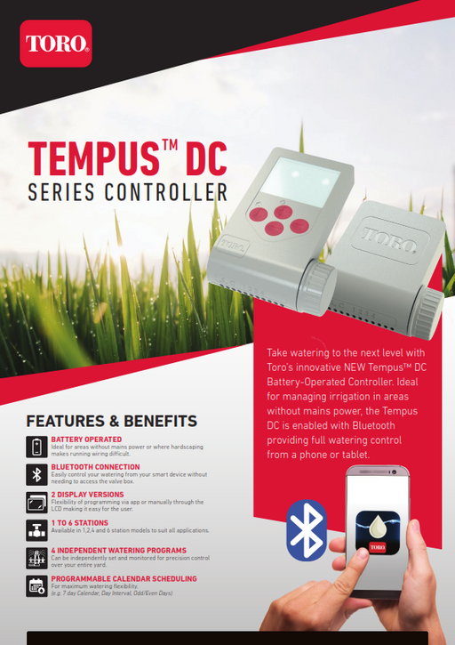Toro Tempus DC Battery Powered Bluetooth Controller Choose your Stations: 1 Station Tempus DC, 2 Station Tempus DC, 4 Station Tempus DC, 6 Station Tempus DC