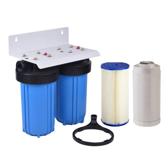 Twin Whole House Water Filter System Complete 10" x 4.5" (With Cartridges) Title: Default Title