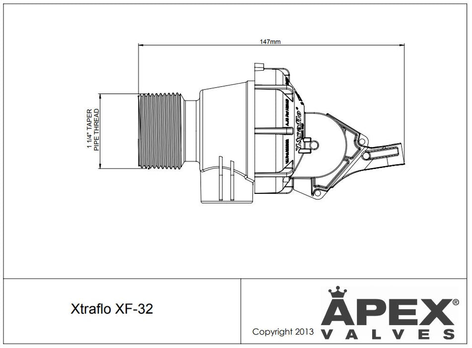 Apex Bottom Entry Xtraflo Armless Trough Valve Size: XF32 (1 1/4") Trough Valve