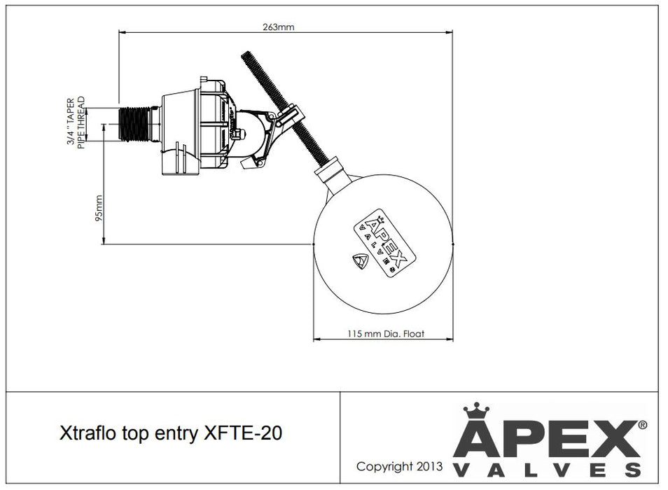 Apex Top Entry Xtraflo Armless Trough Valve Size: XFTE20 (3/4") Top Entry Trough Valve
